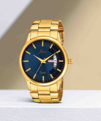 JAINX JM1169 Premium Day and Date Function Blue Dial Golden Analog Watch  - For Men