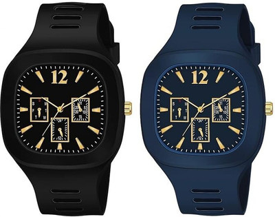 dmash Square DIAL Analog Silicon Strap ADDI Stylish Designer Analog Watch Combo of 2 Analog Watch  - For Men