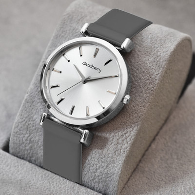 Dressberry Polished Perfection – Bold Silver Accent Strap Analog Watch  - For Women