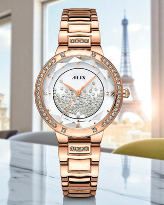 Alix AL2539 Eyechatchy White round diamond dial with Rose Gold strap Analog Watch  - For Women