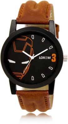 LOREM Black-Orange Round Ironman Leather Analog Watch  - For Men