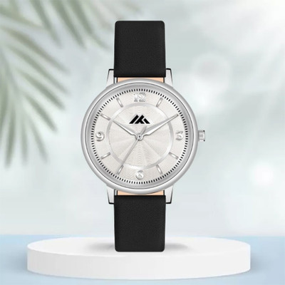 ETLIS MT-546 Black Leather Strap and Minimalist Silver Dial Analog Watch  - For Women