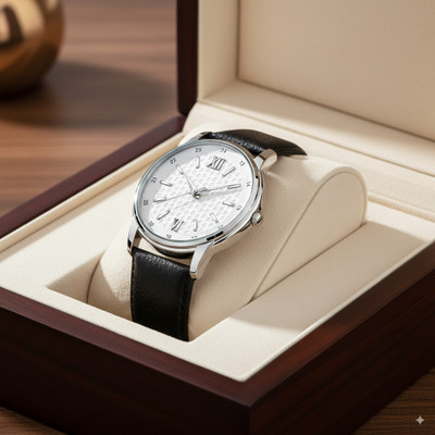 SABR Black Timeless Elegance Classic Silver-Tone Textured Dial with Black Leather Strap Analog Watch  - For Men