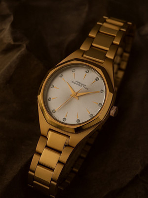 French Connection Rhinestone Silver Sunray Dial | Gold Analog Watch For Women's Analog Watch  - For Women