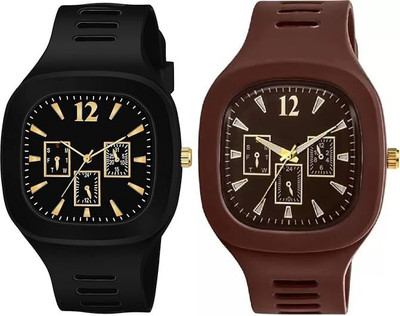 dmash Square DIAL Analog Silicon Strap ADDI Stylish Designer Analog Watch Combo of 2 Analog Watch  - For Men