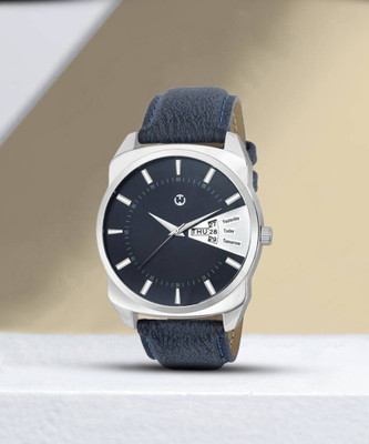 WIZARD TIMES Formal and Party Wear Watch for Men Men Watch Navy Leather Strap Navy Day & Date Dial Formal Watch Water Resistant Analog Watch  - For Men