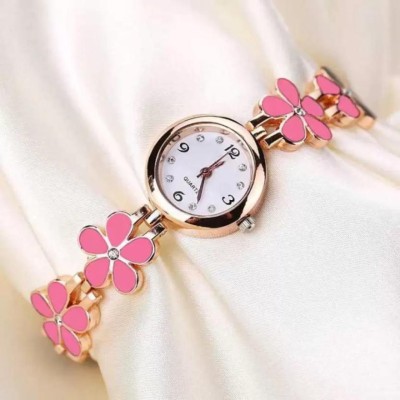 Prozo Bracelet Rose Gold Flower Pattern Studded Gift on Girls Watch for Women Analog Watch  - For Girls