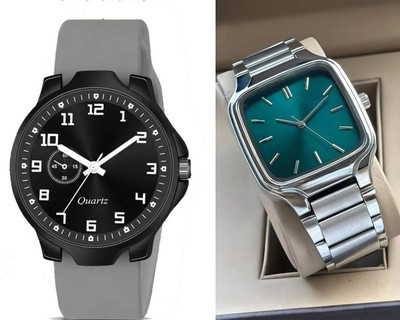 Calf & Co. Sili_Grey_561_Square Green New Trandy Stylish Analog Collection Watch_Sili_Grey_561_Square Green Analog Watch  - For Men