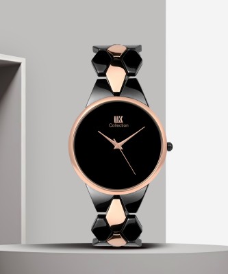 IIK Collection IIK-1069W Round Black Formal Dial with Black and RoseGold Metal Bracelet Chain Strap Analog Watch  - For Women