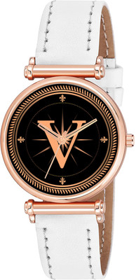 Red Robin FK_06ALPHA-V-RLX-RG-WHT-L-1 Fancy Design Stylish ALPHA-V Dial White Leather Strap Women Wrist Watch Analog Watch  - For Girls