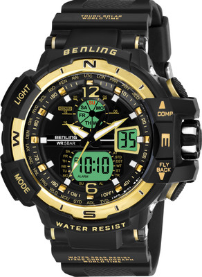 Benling SKBLANDG-6003-GLD-BLK Ana Digital Series | Luminous Light | Alarm Clock | Day Display | Date Display Analog-Digital Watch  - For Men