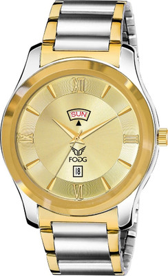 FOGG 2108-GL Classic Gold Platted Day & Date Analog Watch  - For Men