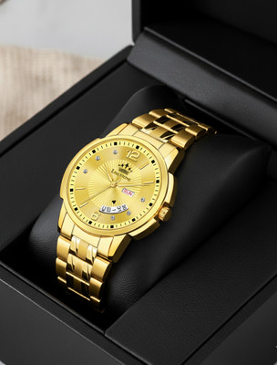 LIMESTONE Day & Date Original HMTS Gold Plated Adjsutable HMTS Bracelet Quartz Analog Watch  - For Men