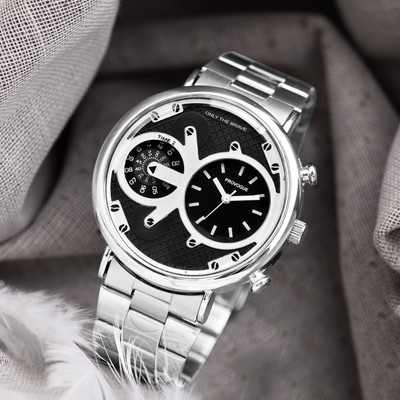 PROVOGUE Fashionable Silver Case with Textured Black Dial Analog Watch  - For Men