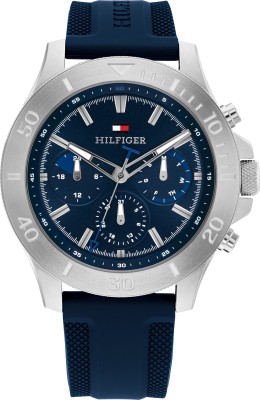 TOMMY HILFIGER Men's Multifuction Stainless Steel & Navy Blue Silicone Strap Watch Analog Watch  - For Men