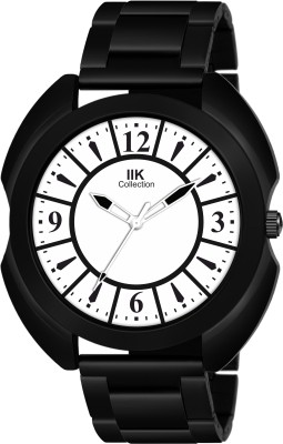 IIK Collection IIK-819M White Round Artistic Dial with Black Stainless Steel Metallic Bracelet Chain Analog Watch  - For Men