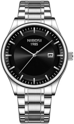 NIBOSI NB-2631-Slvr-Blk Stainless Steel Classic Strap Watch for men Quartz Analog Watch  - For Men