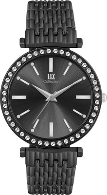 IIK Collection IIK-3188W Watch for Women Round Black Studded Dial with Black Bracelet Strap Analog Watch  - For Women