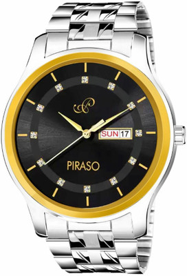PIRASO D&D C22 BLACK GOLD ANALOG DAY&DATE WORKING DISPLAY BLACK DIAL&SILVER WHITE CHAIN WATCH FOR MEN&BOYS Analog Watch  - For Men