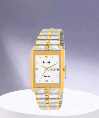 hmt QUARTZ HMTS Day & Date Series Two Tone Plating Golden Metal Wrist Watch Analog Watch  - For Men