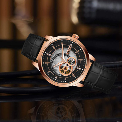 Alix AL2910 Automatic Skeleton black strap with rosegold case shopisticated Analog Watch  - For Men