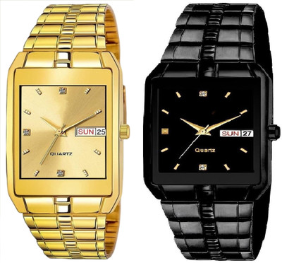 Caihong Golden-Golden-Black-Case Analog Watch  - For Men