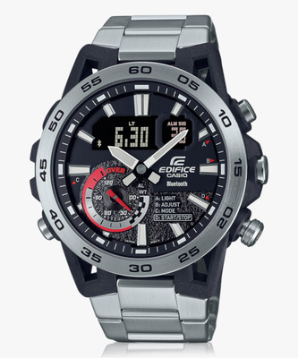 CASIO ECB-40D-1ADF Edifice Black Dial Silver Stainless Steel Band Analog-Digital Watch  - For Men