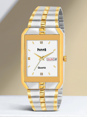 hmt QUARTZ HMTS Day & Date Series Two Tone Plating Golden Metal Wrist Watch Analog Watch  - For Men