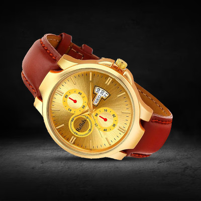 RELish Original Gold Plated Day & Date Functioning, Brown Strap Premium Quality Analog Watch  - For Men