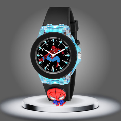 On Time Octus SpideMan 3D Character Black Color Watch With 7 Different Color Light For Kids Analog Watch  - For Boys & Girls