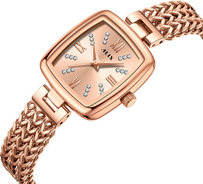 Alix AL2540 Stylish Square dial with Rose Gold Stainless Steel Strap Analog Watch  - For Women
