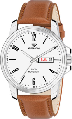 Rishox New Track Number Dial, Day & Date, Brown Leather Strap Analog Watch Rishox New Track Number Dial, Day & Date, Brown Leather Strap Analog Watch Analog Watch  - For Men
