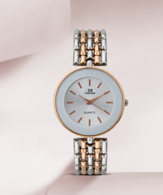 IIK Collection IIK-1047W Watches for Women Round White Studded Dial with Silver & RoseGold Bracelet Strap Analog Watch  - For Women