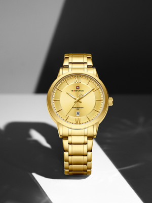 Alix AL9254 Stainless Steel Gold Strap and Display Analog Watch  - For Men