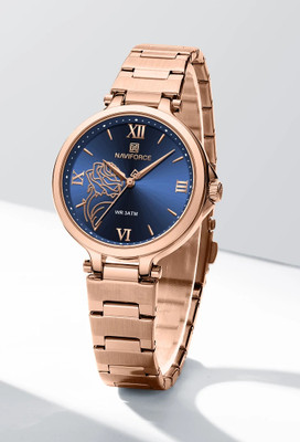 NAVIFORCE NF5060 Sparkling New fancy Blue dial with Rosegold strap Quartz Waterproof Analog Watch  - For Women