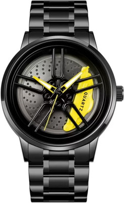 NIXEA Wheel Watch Tencel 3D Rotating Spinning Watch Quartz Men Rim Car Yellow Wheel Watches Analog Watch  - For Men