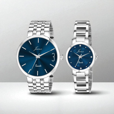 JAINX Blue Dial Steel Chain Gift Set Analog Watch  - For Couple