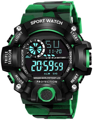 TONSY Digital Shockproof Automatic Multi-Function Green Color Strap Watch For Men's Sports Army Digital Men's & Boy's Watch Digital Watch  - For Boys