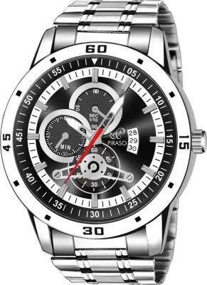 PIRASO D&D 2025 BLACK SILVER ANALOG WATCH DATE DISPLAY BLACK DIAL AND SILVER CHAIN (WATCH FOR MEN & BOY) Analog Watch  - For Men