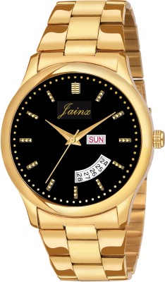 JAINX Premium Day & Date Feature Black Dial Golden Chain Analog Watch  - For Men