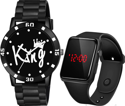 casera 1252 led 2 Set Of 2 Analog Black Rubbers Strap And With Led Digital Watch For Boy Analog Watch  - For Boys