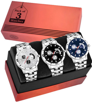 WRISTON Versatile and ElegantcSilver Stainless Steel Watch for Every Occasion Pack Of 3 Analog Watch  - For Boys