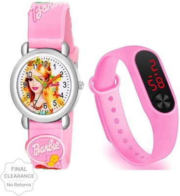 Next INN Digital Girls Pink Glowing Frozen Barbie Watch/Pink Band Combo- For Girls Analog-Digital Watch  - For Girls