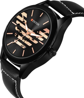 FENTON WATCHES Fnt-90151 Trendy Analoge Watch for Men, Black Dial, Leather Strap Analog Watch  - For Men