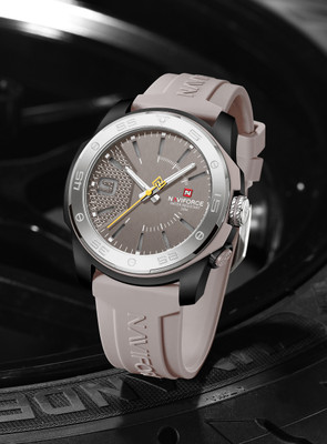 NAVIFORCE NF7112 Stylish textured dial Silver case With Grey rubber strap Analog Watch  - For Men