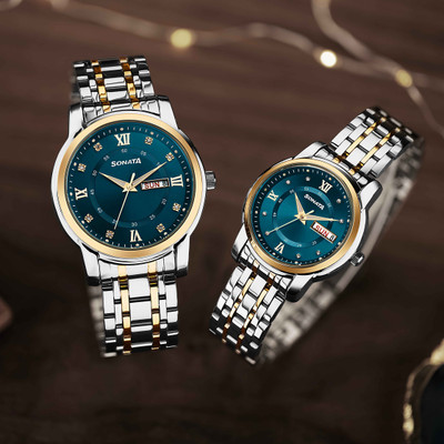 SONATA Perfect Pairs Perfect Pairs Quartz Teal Round Dial Men's and Women's Pairs Watch / Analog Watch  - For Men & Women