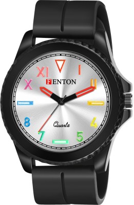 FENTON WATCHES Latest Trendy Analog Watch with Multicolour Baton Markers, Black Silicon Strap Analog Watch  - For Men