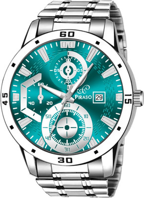 PIRASO D&D ADI TURQUOISE SILVER PIRASO ANALOG DATE & DAY TURQUOISE DIAL & SILVER CHAIN WATCH FOR MEN Analog Watch  - For Men