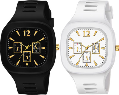 frozil Square Dial Black White Analog Watches With Silicon Analog Watch  - For Men