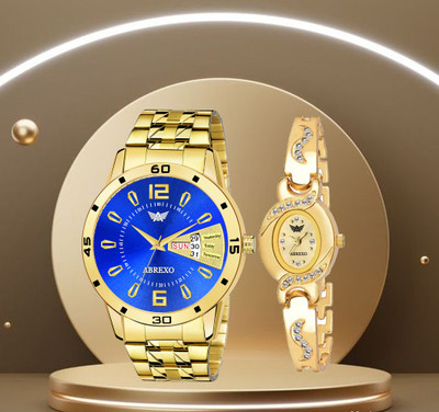 ABREXO Exclusive Gold Bracelet Quartz Unisex Wrist Watch Combo for Couple Analog Watch  - For Men & Women